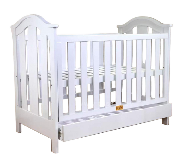 BABY WOODEN COT WHITE W DRAWER