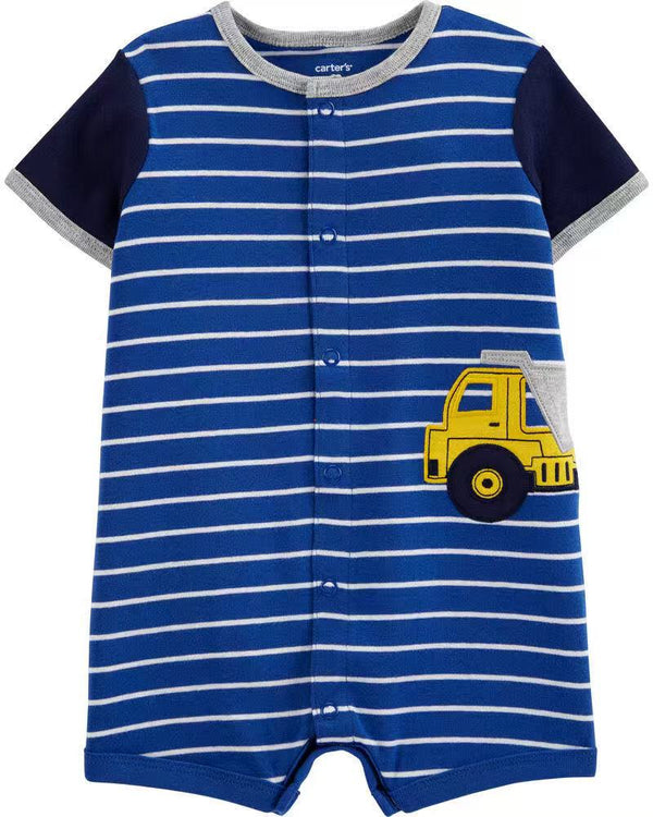 BABY STRIPED SHORT ROMPER BLUE TRUCK