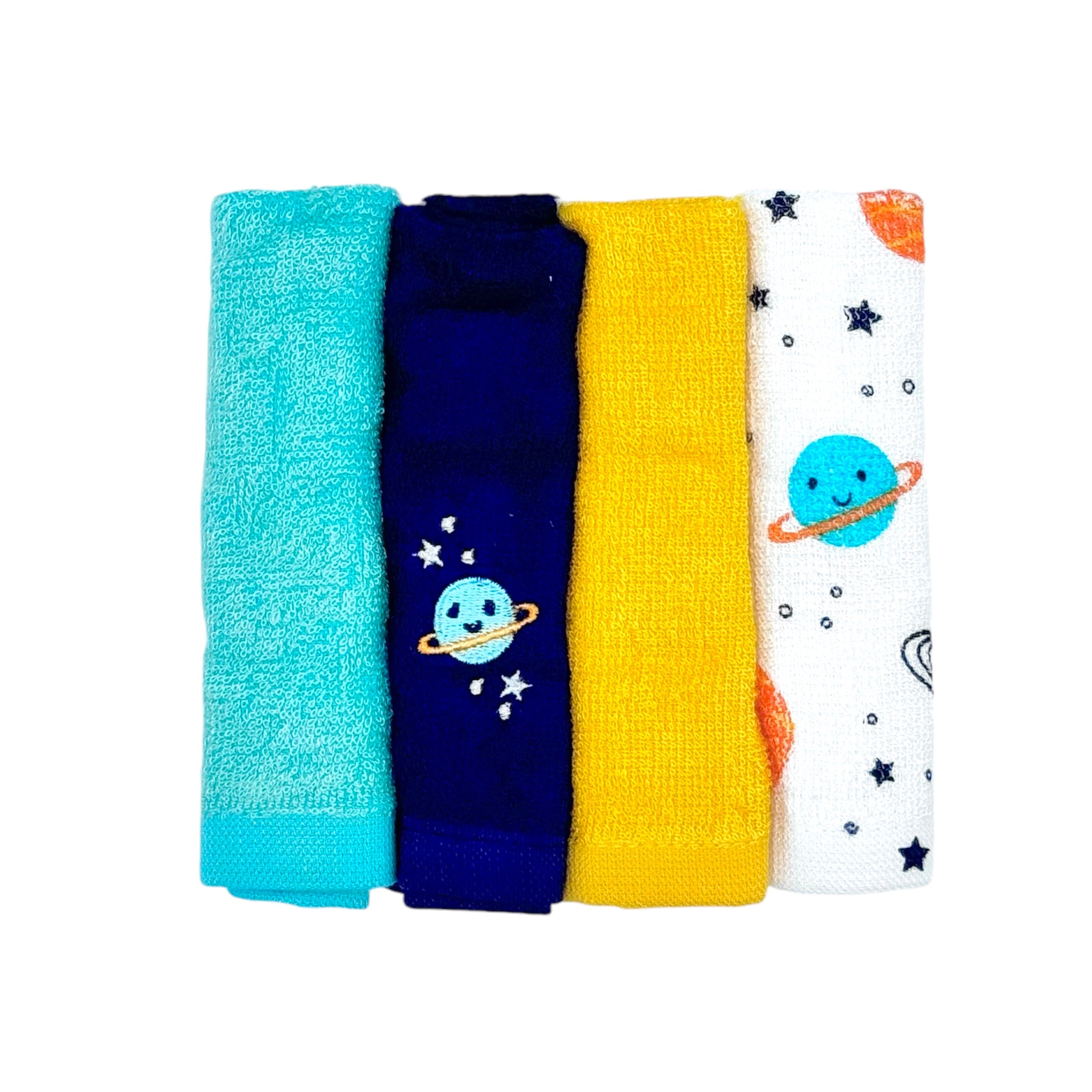 BABY SPACE THEMED FACE TOWELS PACK 4