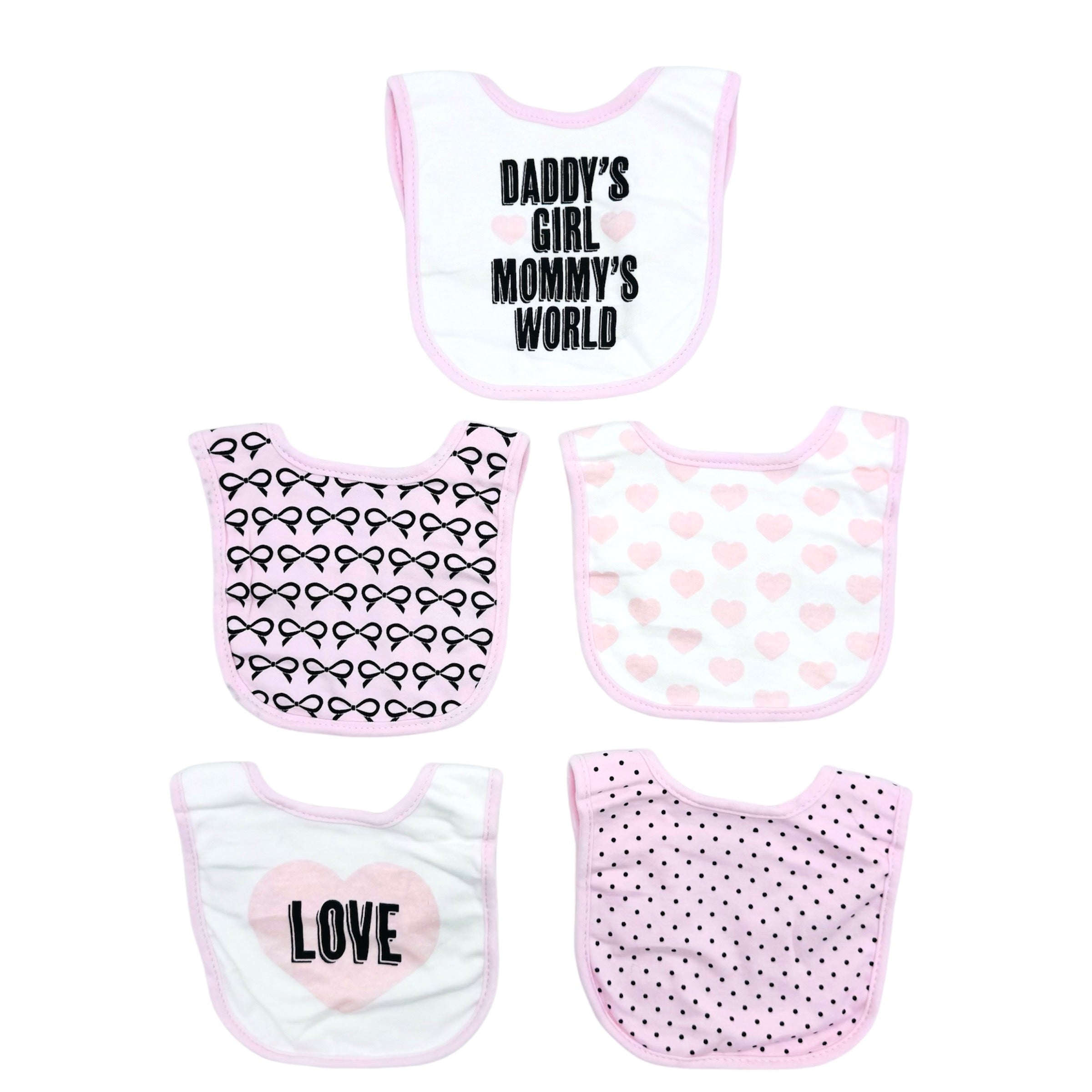 BABY HEART THEMED BIBS PACK 5