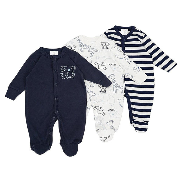 BABY COZY FOOTED ROMPERS PACK 3