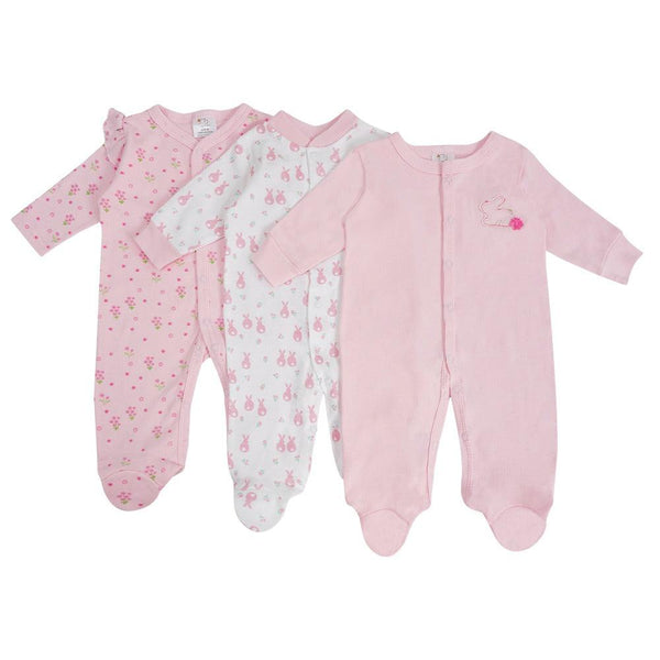 BABY COZY FOOTED ROMPERS PACK 3