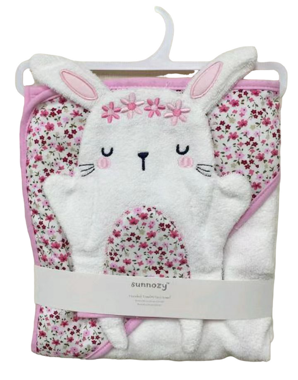 BABY FLORAL BUNNY BATH TOWEL W WASH MITTENS