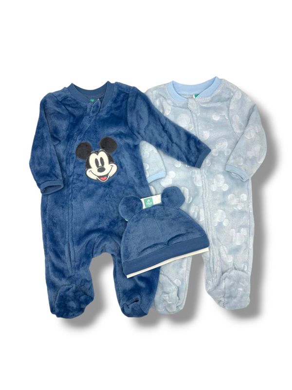 MICKEY MOUSE FLEECE ROMPERS SET OF 2 W CAP