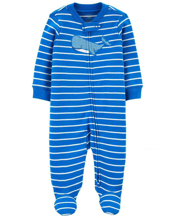 BABY BLUE WHALE STRIPED ROMPER