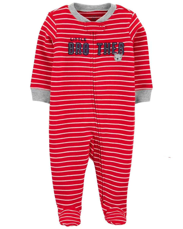 BABY BOY LITTLE BRO STRIPED ROMPER