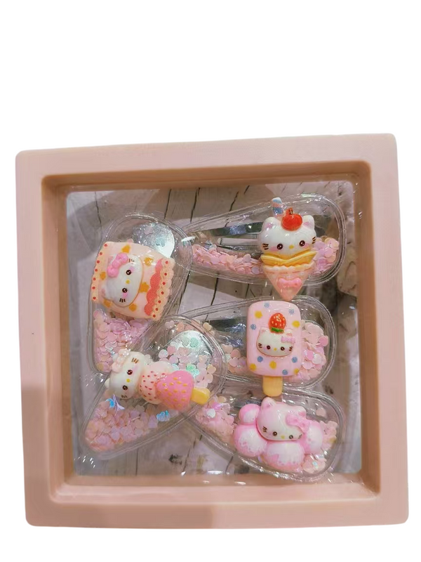 GIRL HAIR CLIPS SET 5 PCS HELLO KITTY