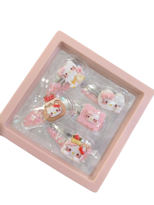 GIRL HAIR CLIPS SET 5 PCS HELLO KITTY