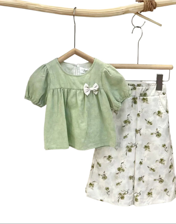 GIRL STYLISH GREEN BLOSSOM 2 PCS SUIT