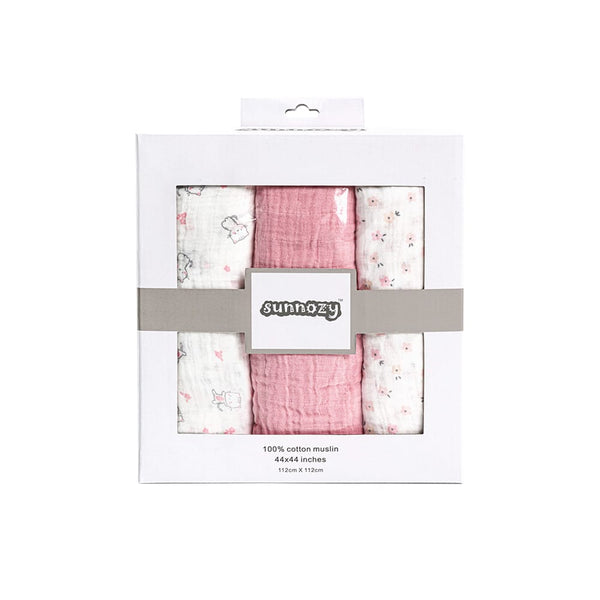 BABY MUSLIN WRAPPING SHEETS PACK 3