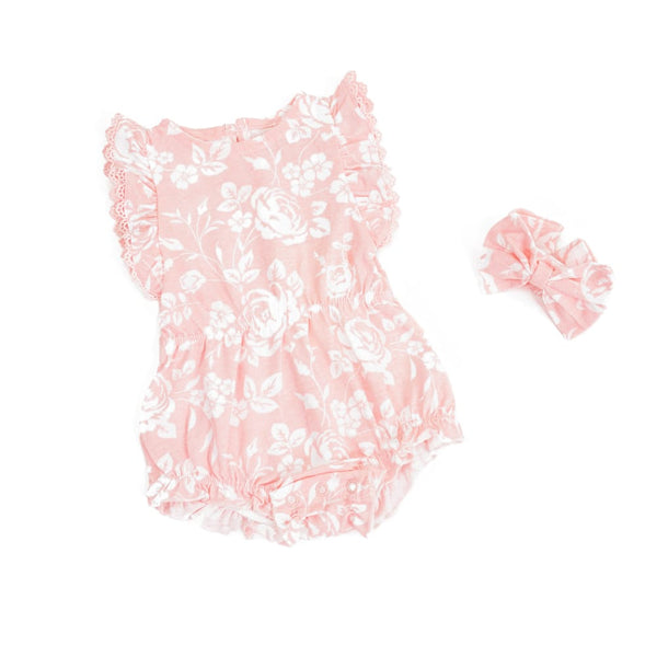 BABY GIRL FANCY FLORAL BODYSUIT W HEADBAND