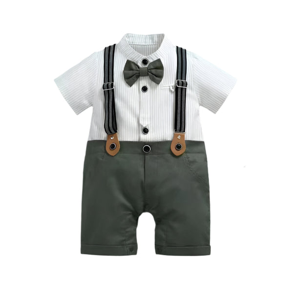 BABY BOY FORMAL STRIPED SHORT ROMPER