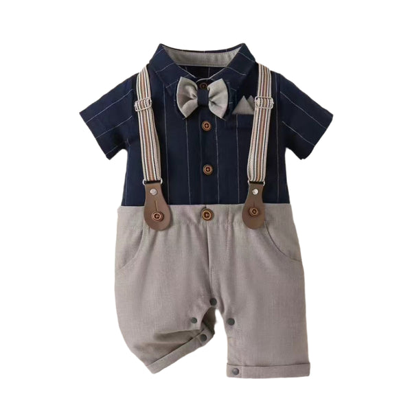 BABY BOY FORMAL STRIPED SHORT ROMPER