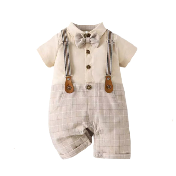 BABY BOY FORMAL CHECKERED SHORT ROMPER