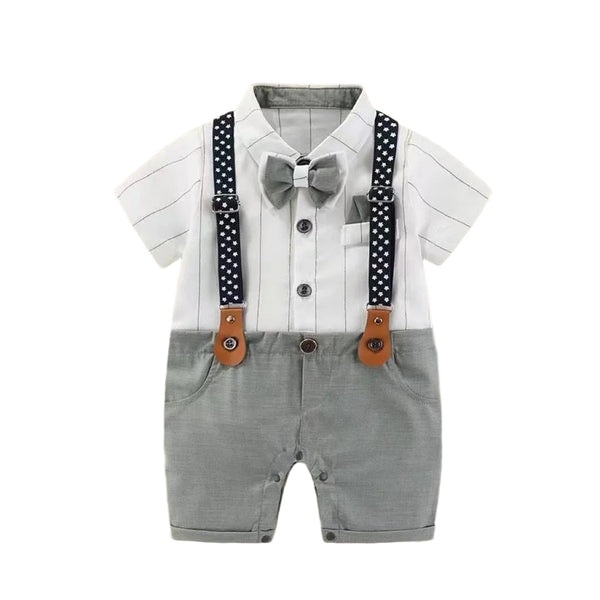 BABY BOY FORMAL STRIPED SHORT ROMPER