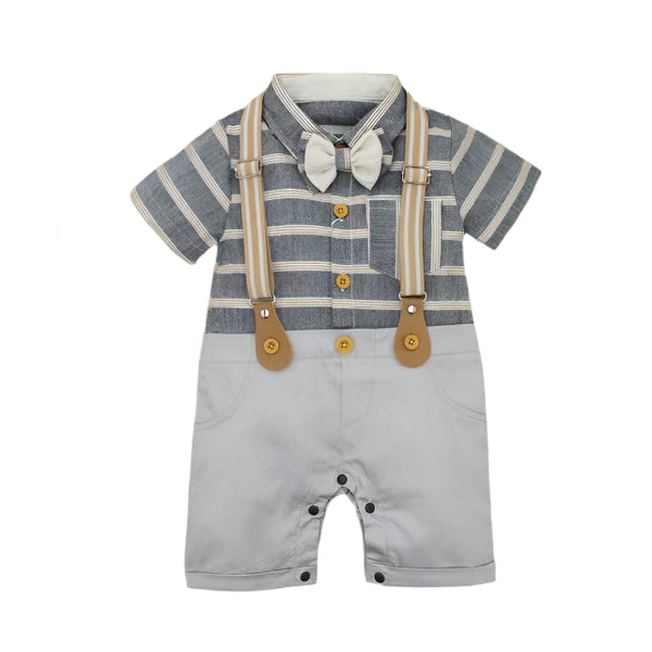 BABY BOY FORMAL STRIPED SHORT ROMPER