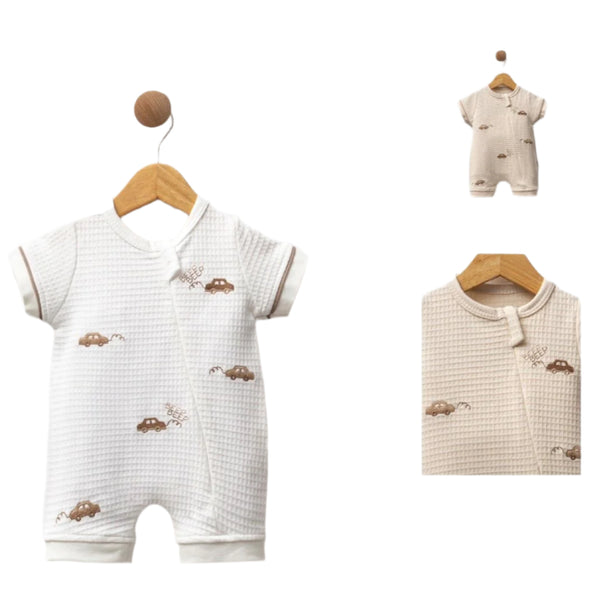 BABY BOY SOFT TEXTURED CAR THEMED ONESIES