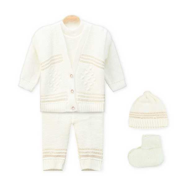 BABY COZY WOOLEN SUIT 4 PCS KNITTED STRIPES