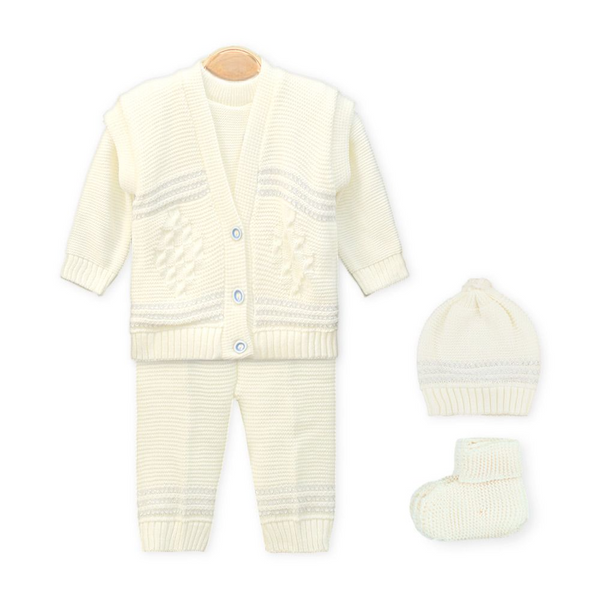 BABY COZY WOOLEN SUIT 4 PCS KNITTED STRIPES