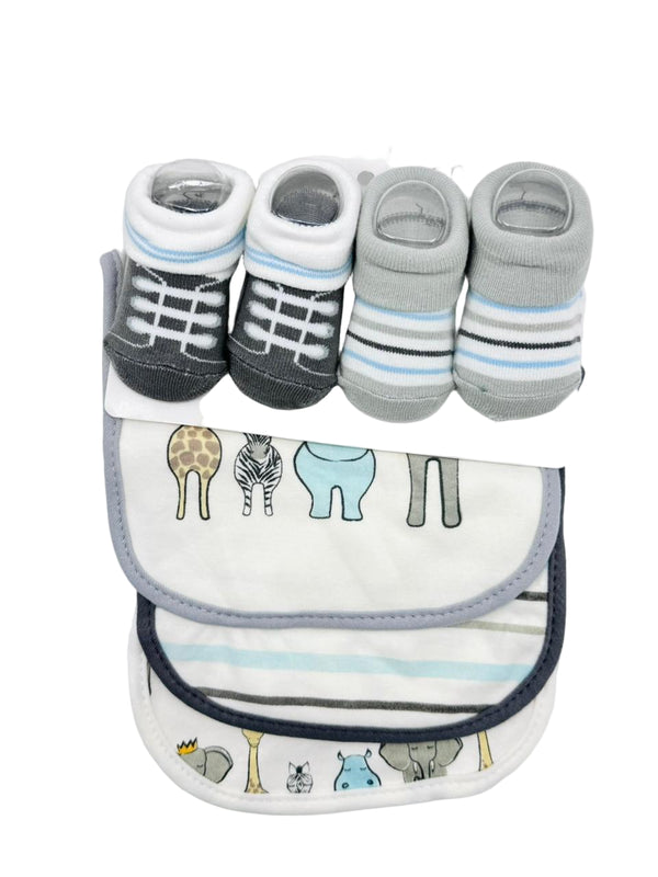 BABY ANIMAL THEMED BIBS AND SOCKS 5 PCS SET
