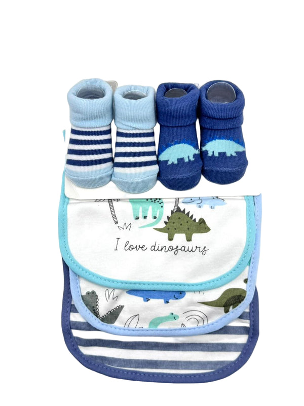 BABY DINOSAUR BIBS AND SOCKS 5 PCS SET