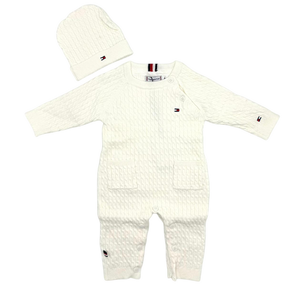 BABY GIRL CABLE KNIT ONESIES W CAP