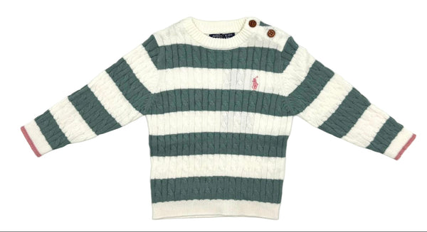 BABY GIRL CABLE KNIT STRIPED SWEATER