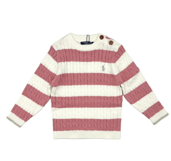 BABY GIRL CABLE KNIT STRIPED SWEATER