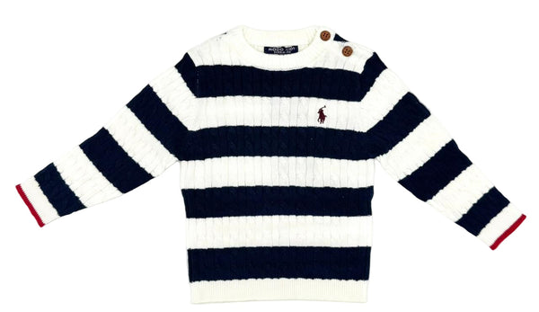 BABY GIRL CABLE KNIT STRIPED SWEATER