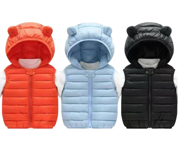 BABY BEAR HOODED SLEEVELESS PUFFER JACKET