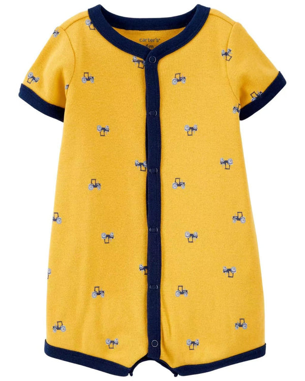 BABY CASUAL SHORT ROMPER YELLOW TRACTOR