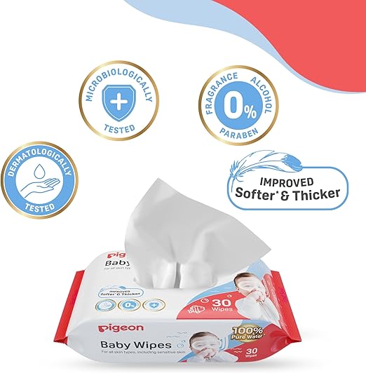 PIGEON BABY WIPES 30 SHEETS 100% PURE WATER - P79479