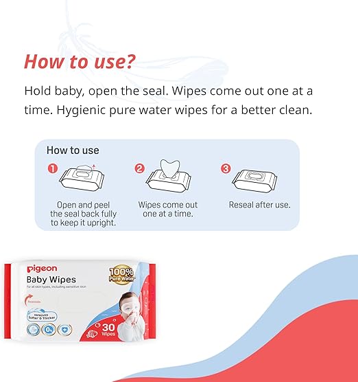 PIGEON BABY WIPES 30 SHEETS 100% PURE WATER - P79479