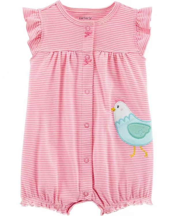 BABY STRIPED SHORT ROMPER PINK HEN