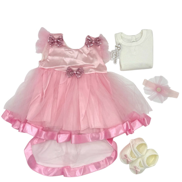 GIRL NEWBORN FANCY FROCK 4 PCS SET