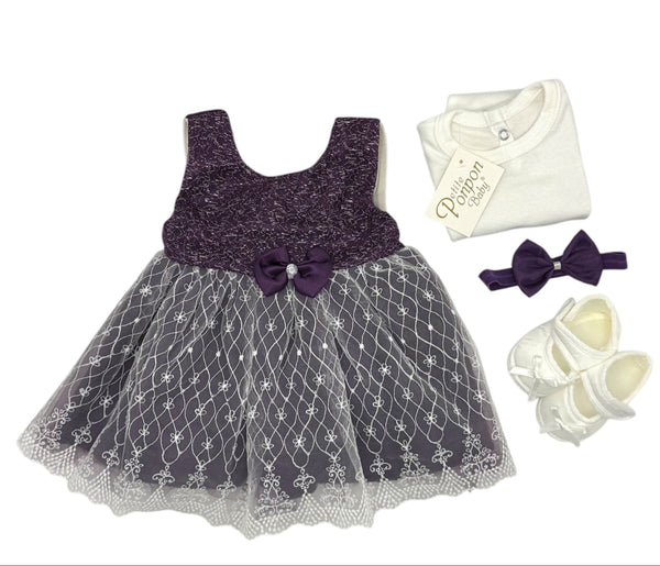 GIRL NEWBORN FANCY FROCK 4 PCS SET
