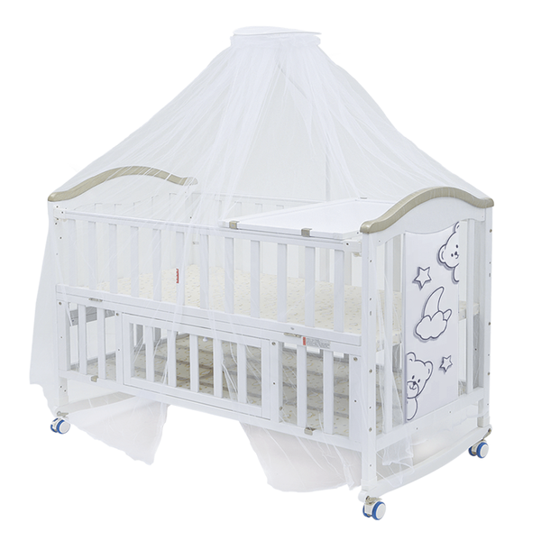 BABY WOODEN COT W MOSQUITO NET