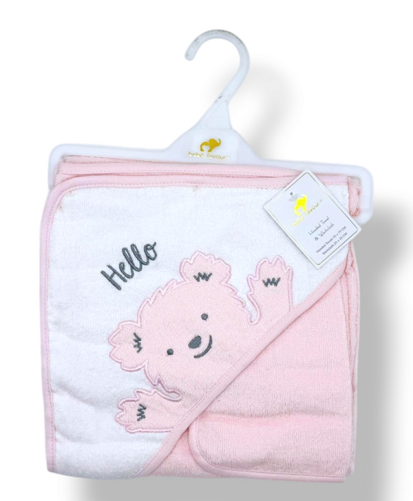 BABY SOT HOODED BATH TOWEL W WASH CLOTH