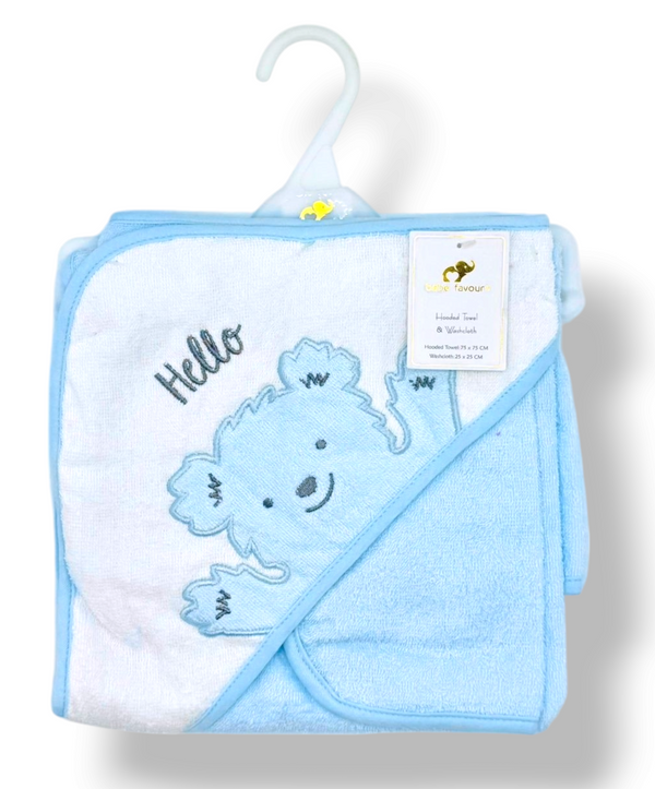 BABY SOT HOODED BATH TOWEL W WASH CLOTH