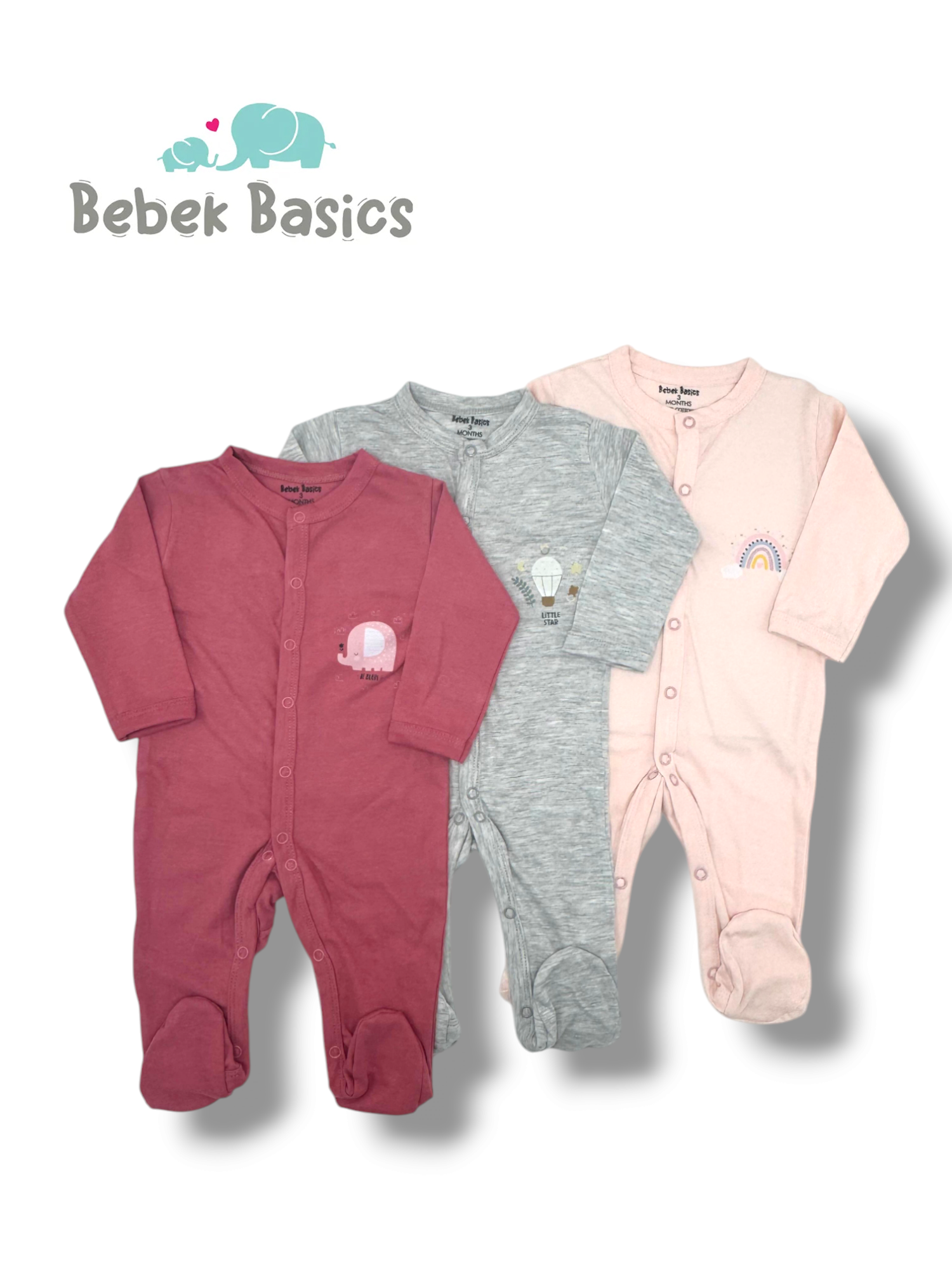 BABY COZY CLOSE FEET ROMPERS PACK 3