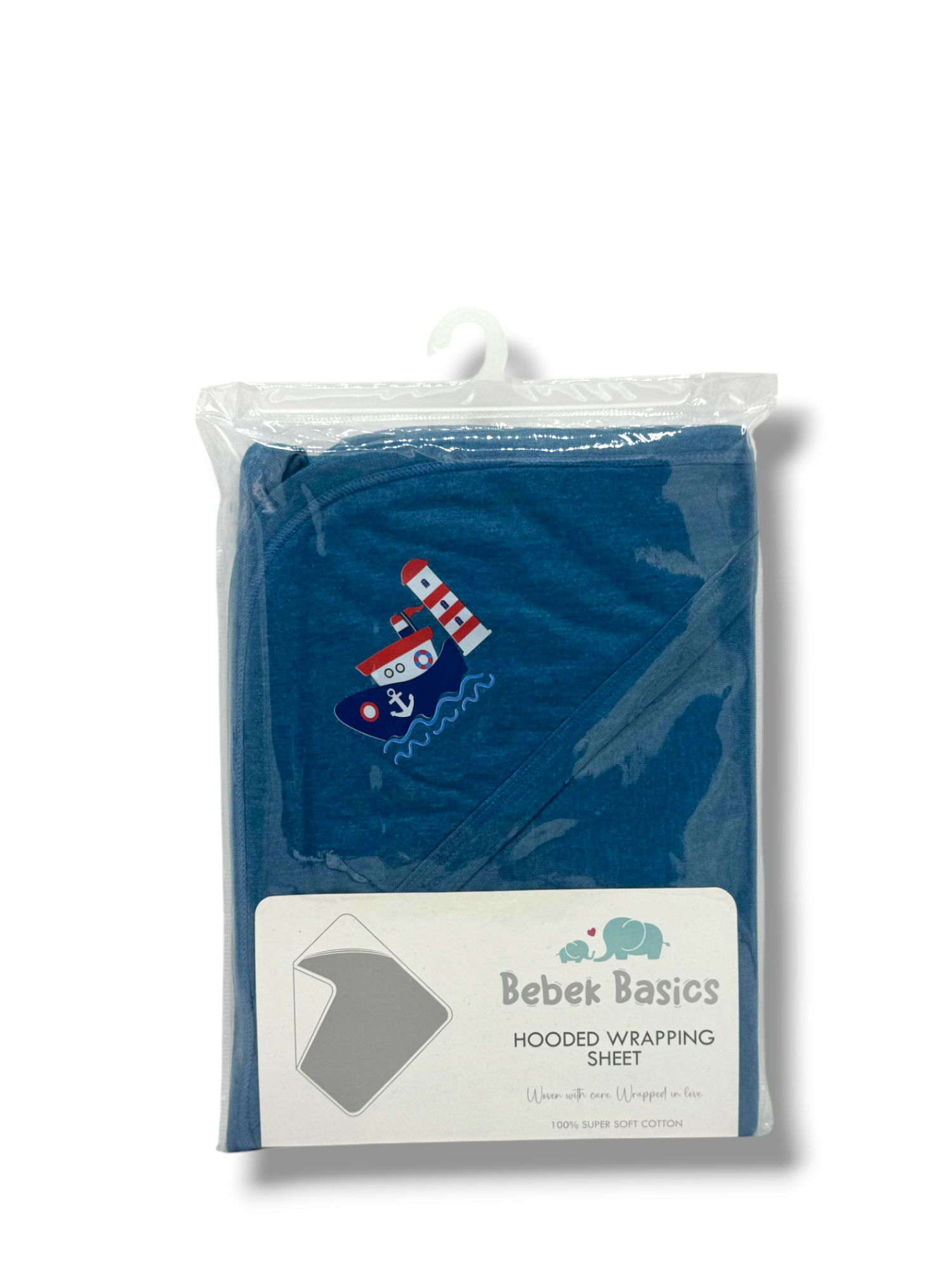 BABY SOFT BLUE SHIP HOODED WRAPPING SHEET