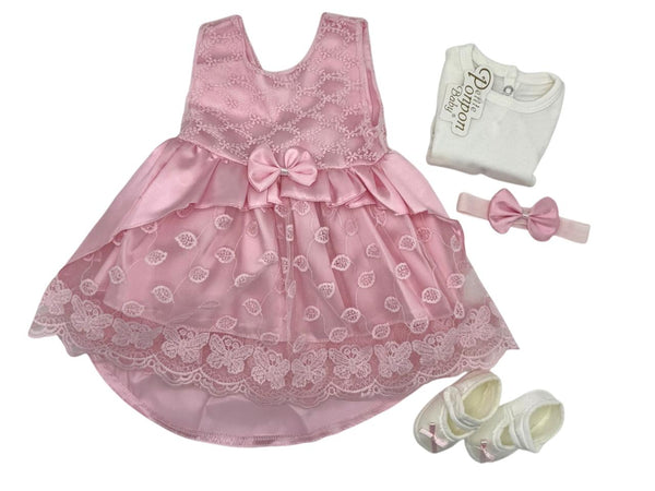 GIRL NEWBORN FANCY FROCK 4 PCS SET