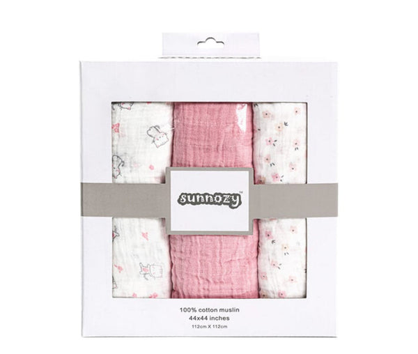 BABY MUSLIN WRAPPING SHEET PACK 3