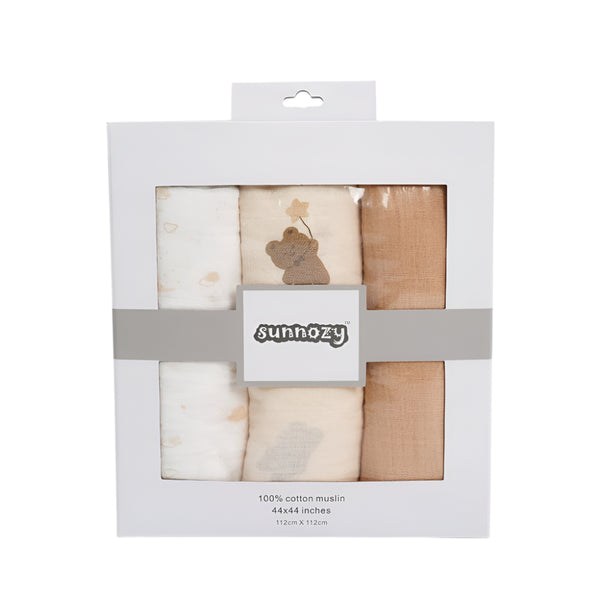 BABY MUSLIN WRAPPING SHEET PACK 3