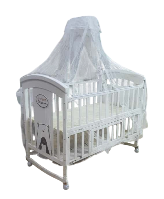 BABY WOODEN COT W MOSQUITO NET