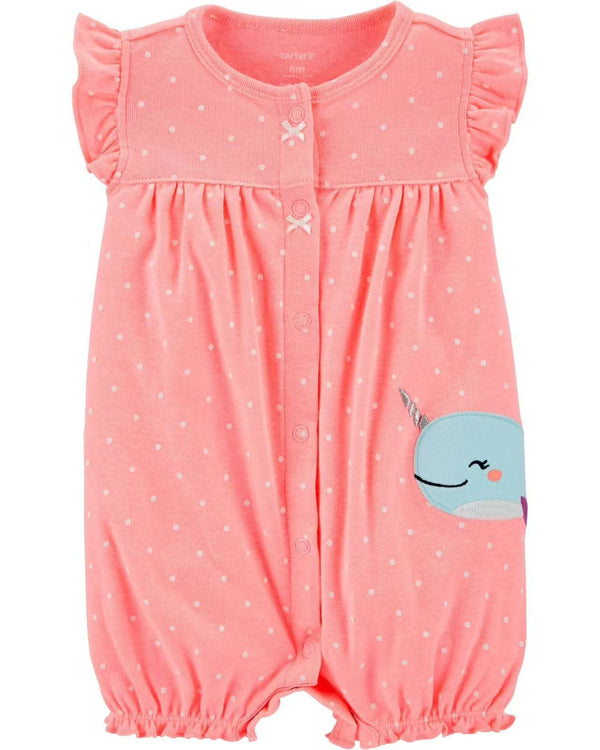 BABY DOTTED SHORT ROMPER PINK WHALE