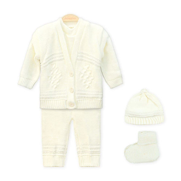 BABY COZY WOOLEN SUIT 4 PCS KNITTED STRIPES SILVER
