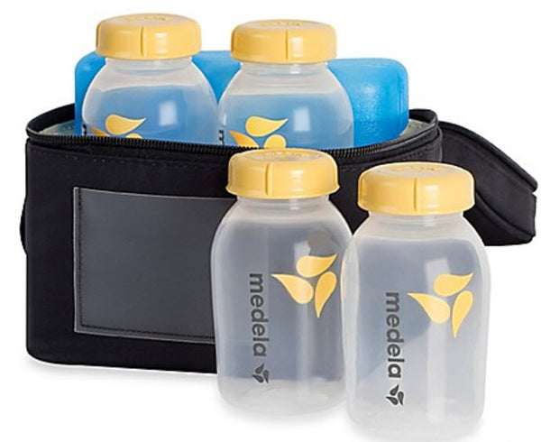 Medela Breast Milk Black Cooler Bag Set w/ 4 Baby Bottles