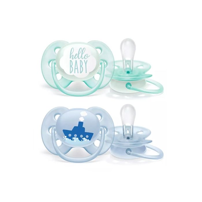 Avent Ultra Soft Pacifier 2 Pack - BPA-Free Dummy for Babies from 0-6 Months, Blue  - SCF222/01