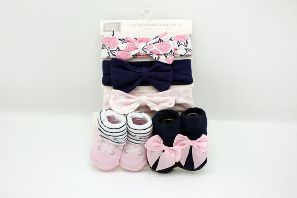 BABY HEADBAND 3 PCS WITH 2 PCS BOOTIES - 28986